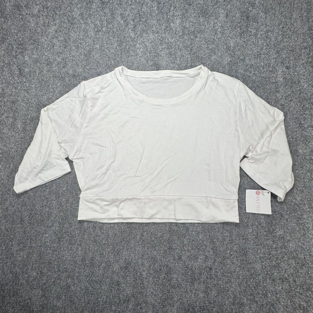 HALFTEE Women's Lightweight 3/4 Sleeve White Cropped Layering Shirt NWT